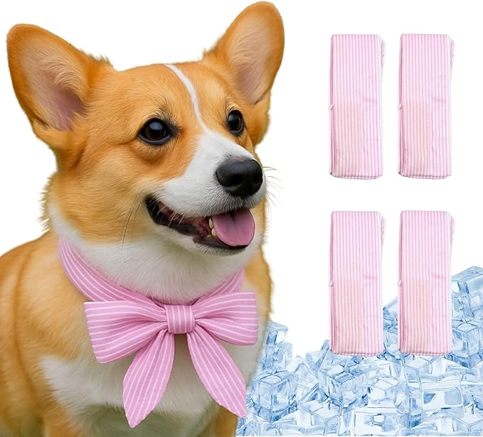 4pcs Cooling Scarf for Pets,Summer Cooling Scarves Keep Cats and Dogs Cool, Reused,Rrecycled,Suitable for Dogs (4pcs-Pink Stripe)-PurrikoPets