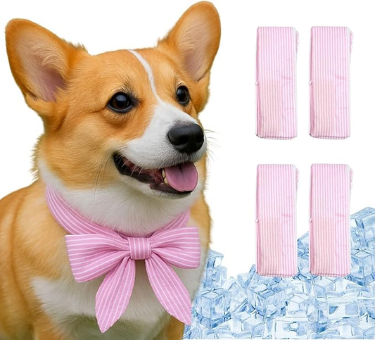 4pcs Cooling Scarf for Pets,Summer Cooling Scarves Keep Cats and Dogs Cool, Reused,Rrecycled,Suitable for Dogs (4pcs-Pink Stripe)-PurrikoPets