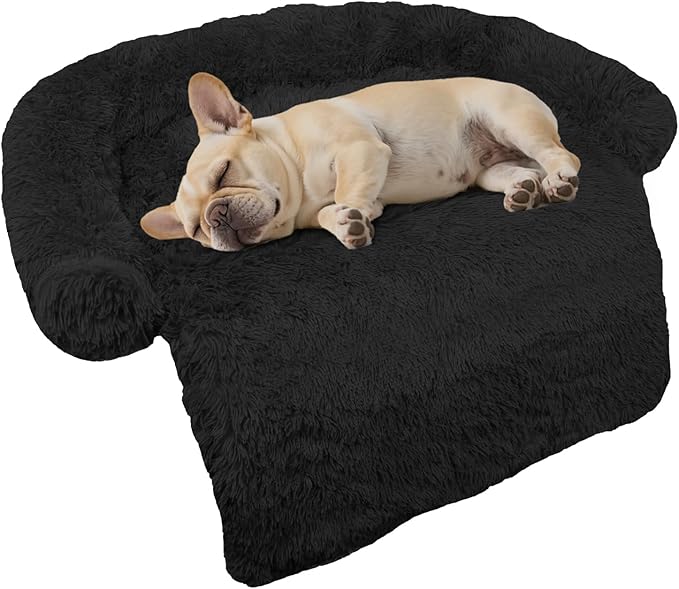 GGIB Calming Dog Bed Fluffy Plush Dog Mat for Furniture Protector with Removable Washable Cover for Large Medium Small Dogs and Cats (Small,Black)-PurrikoPets