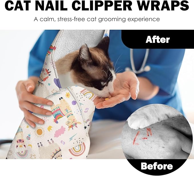 27.6"Cat Grooming Wrap, Self Adhesive Cat Wrap for Cutting Nails, Anti-Escape Calming Cat Swaddle Wrap for Medicine Ear Cleaning, Alpaca Anti-Scratch Cats Burrito Restraint Blanket, Practical Pet Tool-PurrikoPets