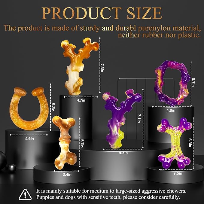 6 Pack Indestructible Dog Toys for Aggressive Chewers, Durable Nylon Bone for Large Dogs, Dog Toy for Aggressive Chewer Large Breed, A Mixed Special Edition Set-PurrikoPets