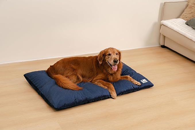 FUNNY FUZZY Washable Dog Bed,Reversible Plush Dog Crate Mat, Soft Fluffy Kennel Pad,Pet Sleeping Mattress for Jumbo,X-Large Sized Dogs Breeds,2XL,48"× 31",Midnight Blue-PurrikoPets
