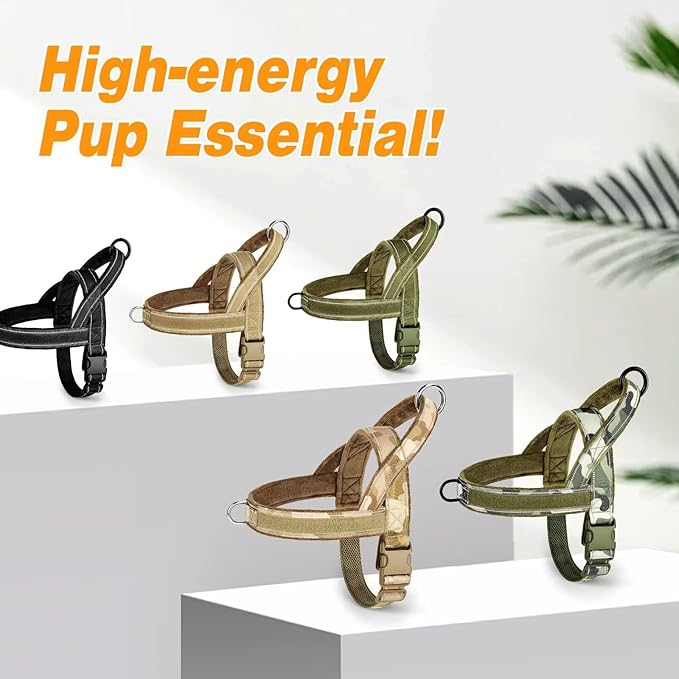 Forestpaw No Pull Dog Harness - Soft Flannel Padded Tactical Dog Vest Harness with Quick Release Buckle, Adjustable Reflective Pet Harness for Medium Dogs Walking Training,Green Camouflage M-PurrikoPets