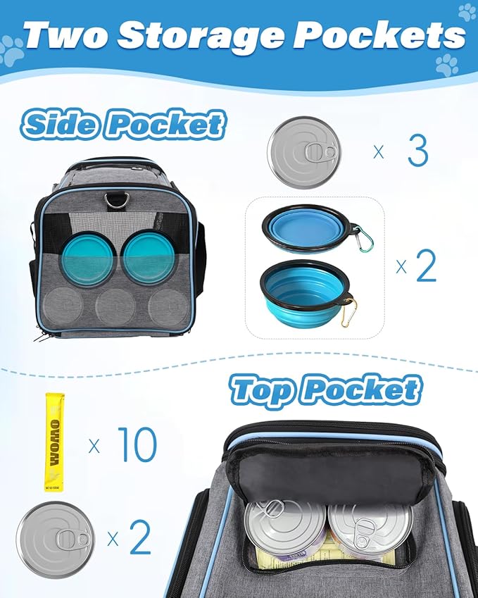 Expandable Travel Pet Bag, Scratch-Resistant Breathable Mesh, Crossbody&Tote Design, Durable&Spacious, Pet Carrier with High-Visibility Windows, Easy-Cleaning Fabric, Removable Soft Pad&Shoulder Strap-PurrikoPets