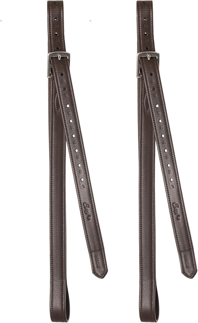 Exion FlexiStrong Stirrup Leathers for English Saddles – 1" Premium Calfskin with Nylon Core – Numbered Holes, Stainless Steel Buckles – Black/Brown – Horse Riding Gear (48"/120cm to 62"/155cm)-PurrikoPets