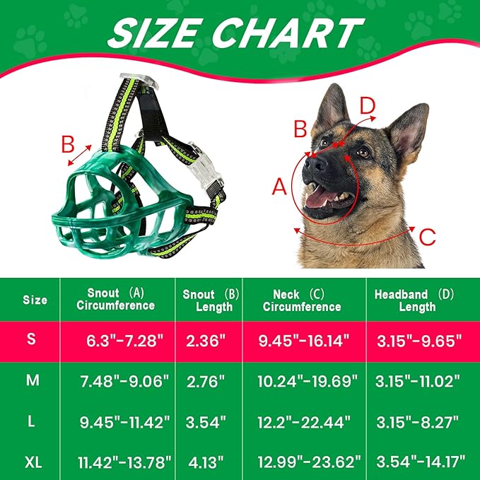 Dog Muzzle, Basket Muzzle for Small Medium Large Dogs, Anti-Biting and Chewing, Lightweight & Sturdy Cage Design, Allows Panting & Drinking, Ideal for Grooming & Training(Green Size S)-PurrikoPets