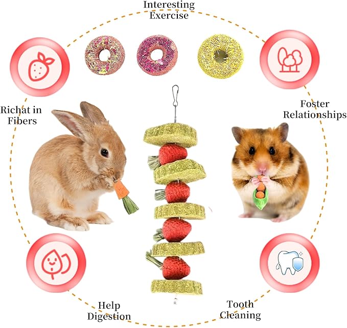 31 Pcs Small Pet Chew Toys for Dental Health - Natural Apple Wood, Timothy Grass Sticks & Sweet Bamboo, Teeth Grinding Toys for Rabbits, Guinea Pigs, Hamsters, Chinchillas Cage Accessories-PurrikoPets