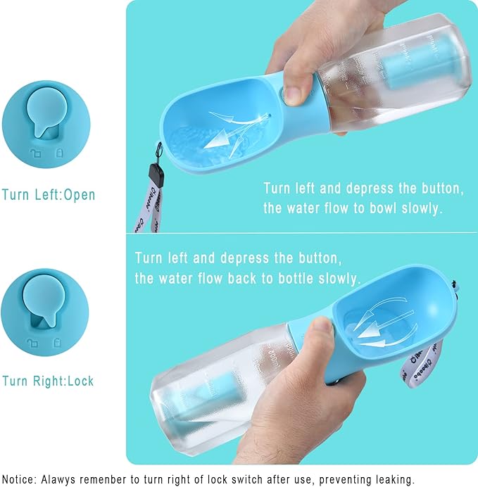 Dog Water Bottle with Food Container & Poop Bag Holder, Travel Water Bowl, Portable Pet Dispenser, Dog Stuff Accessories Items, Puppy Essentials Necessities for Yorkie Chihuahua Walking Hiking-PurrikoPets