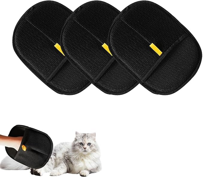 2025 Upgraded Pet Hair Removal Glove |Double-Sided – Reusable Grooming & Bathing Glove for Dogs and Cats |Soft Silcone Touch |Easy Deshedding and Cleaning Mitt (Black, 3 PCS)-PurrikoPets