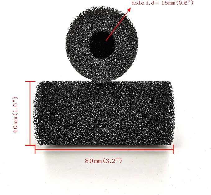 6X Pre-Filter Sponge for Aquarium Shrimp Fry Fish Tank Filter Pump Prefilter Sponge Replacement Foam Cover 3.2 X 1.6 Inch with 0.6" Hole Diameter-PurrikoPets