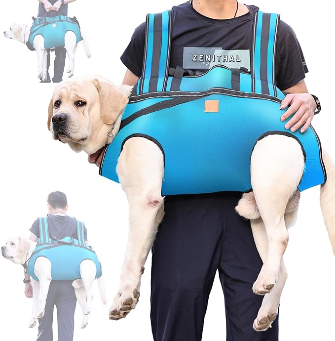 Dog Lift Harness Backpack Carrier for Large Dogs, Full Body Sling with Handle, Dog Harness for Joint Injuries, Arthritis, Ideal for Stairs, Elderly Dogs (Blue XX-Large 50-66 LBS)-PurrikoPets