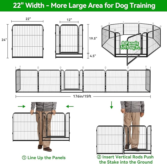 Dog Playpen Outdoor Extra Wide 16 Piece Panels Heavy Duty Dog Fence 24" Height Anti-Rust with Doors Portable for RV Camping Yard, Total 29FT, 68 Sq.ft, Snowy Black-PurrikoPets