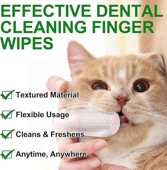 ALIVO Dental Teeth Cleaning Wipes for Dogs & Cats, Remove Bad Breath by Removing No-Rinse Dog Finger Toothbrush, Disposable Gentle Cleaning Pet Dental Care Wipes, 50pc-PurrikoPets