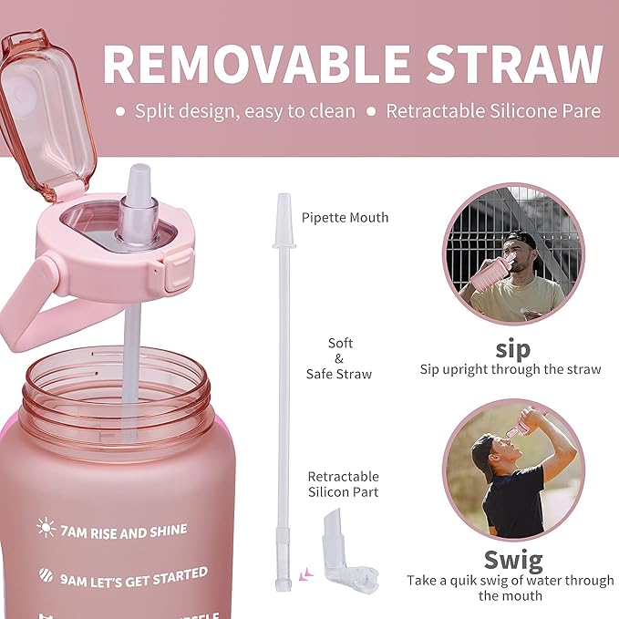 64oz,100oz,128oz Large Motivational Water Bottle with Time Marker, Leakproof & BPA Free Half Gallon Big Water Bottle with Straw Handle Tritan Frosted Water Jug for Gym,Fitness,Outdoor Sports-PurrikoPets