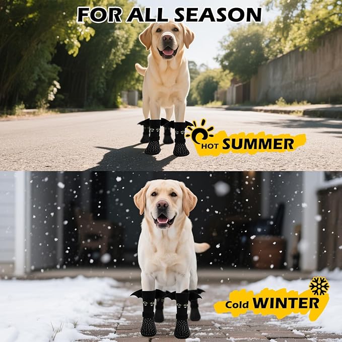 EXPAWLORER Halloween Anti Slip Dog Socks to Prevent Licking Paws, Boots & Paw Protectors with Grippers,Doggie Booties for Hardwood Floors for Small Medium Large Senior Dogs Costume Black Devil Wings L-PurrikoPets