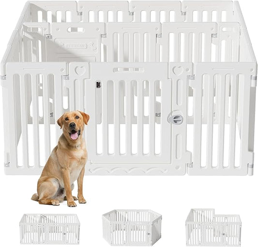 2 Room Dog Playpen with Door,DIY Shape Combination Puppy Pen,16-Panel+2 Link Piece+Large Door+Small Door,25.5" H Dog Fence,Non-Slip&Secure Pet Gate,Easy to Assemble-PurrikoPets