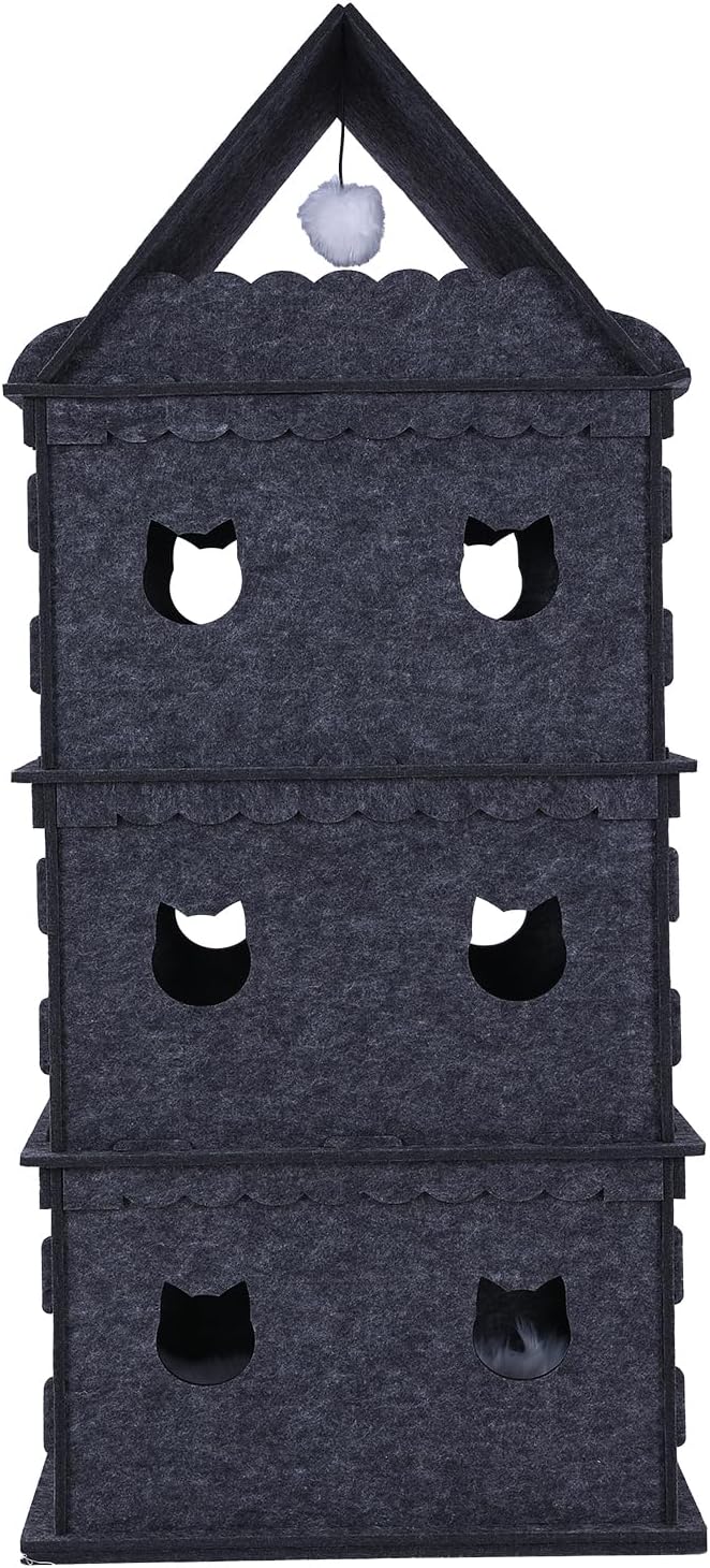 4-Tier Indoor Cat Apartment，Cozy Pet Cat Bed, Hideaway, and Sturdy Cat Castle for Multiple and Large Cats-PurrikoPets