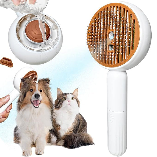3-in-1 Steam Brush for Cats & Dogs – Hair Removal Comb with One-Click Release & Water Spray – Grooming Brush for Shedding, Long/Short Hair (white brushs)-PurrikoPets