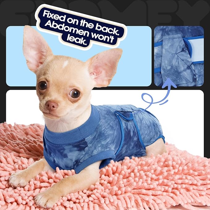 FUAMEY Recovery Suit for Dogs After Surgery,Soft Breathable Dog Bodysuit E-Collar & Cone Alternative Surgical Suit,Male Female Dog Neuter Spay Suits Anti Licking Wounds Onesie Blue Tie Dye L-PurrikoPets