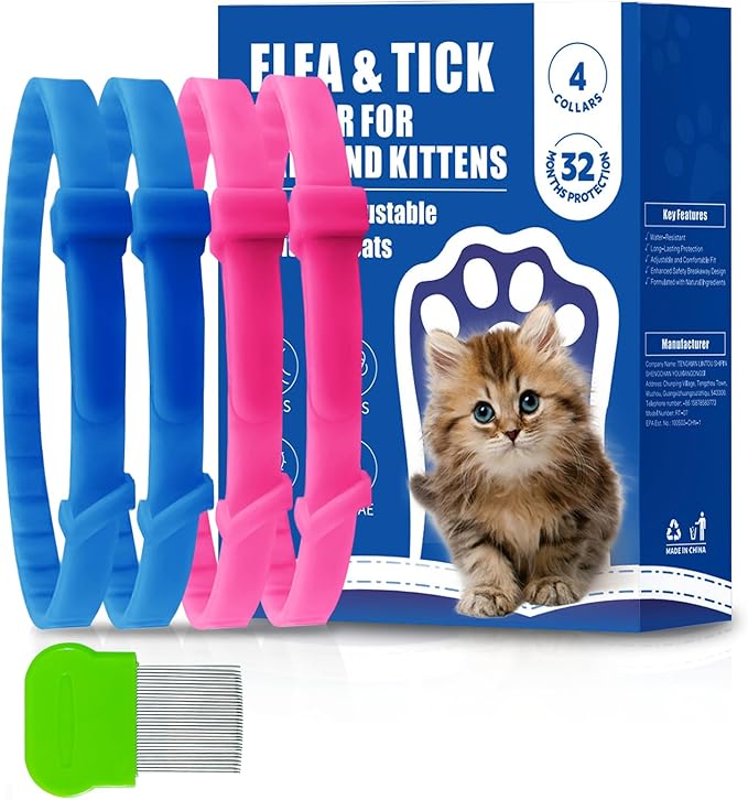 4 Pack Flea and Tick Collar for Cats, Natural Plant Oil Formula Cat Flea Collar Provides 32-Month Protection for Flea & Tick Prevention, Waterproof & Adjustable Cat Flea Treatment for Most Cats-PurrikoPets