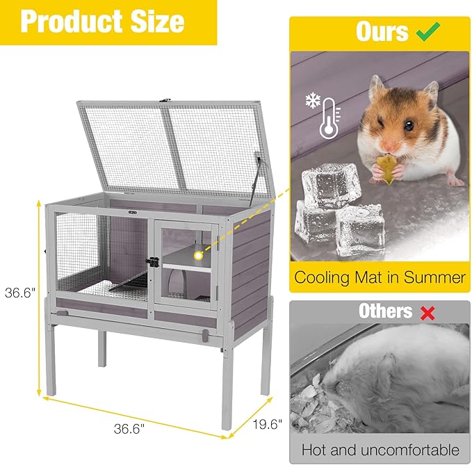 Aivituvin Wooden Guinea Pig Cages Indoor with Removable Stand, Anti Chewing Rabbit Hutch with Ramp and Wire Mesh, 2 Story Small Animals House Habitat with Pull Out Tray (Gray&Purple)-PurrikoPets