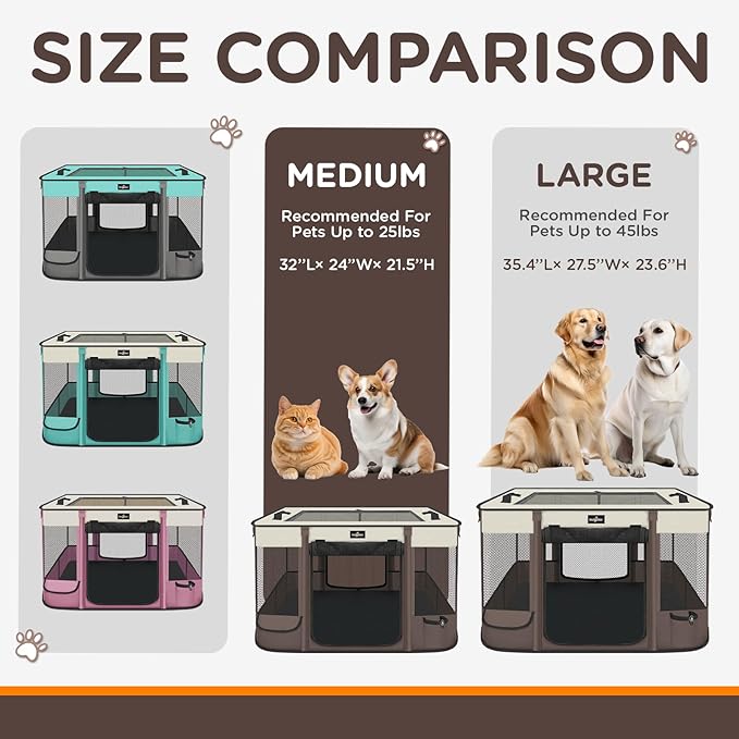 Foldable Pet Kitten Playpen, Upgrade Waterproof Portable Cat Dog Playpen Kennel Tent for Small Dog Cat, Removable Shade Cover, Come with Free Carrying Case, Indoor Outdoor Use for Small Pet, Brown-PurrikoPets
