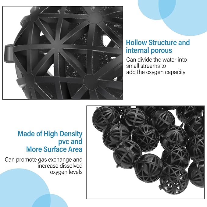 500 Pieces Bio Filter Balls Black Bio Balls for Aquarium Filter Pond Filter 1.02 Inch Internal Bioballs Filter Media with 5 Pieces Aquarium Filter Media Bags Mesh Bags with Zipper for Fish Tank Pond-PurrikoPets