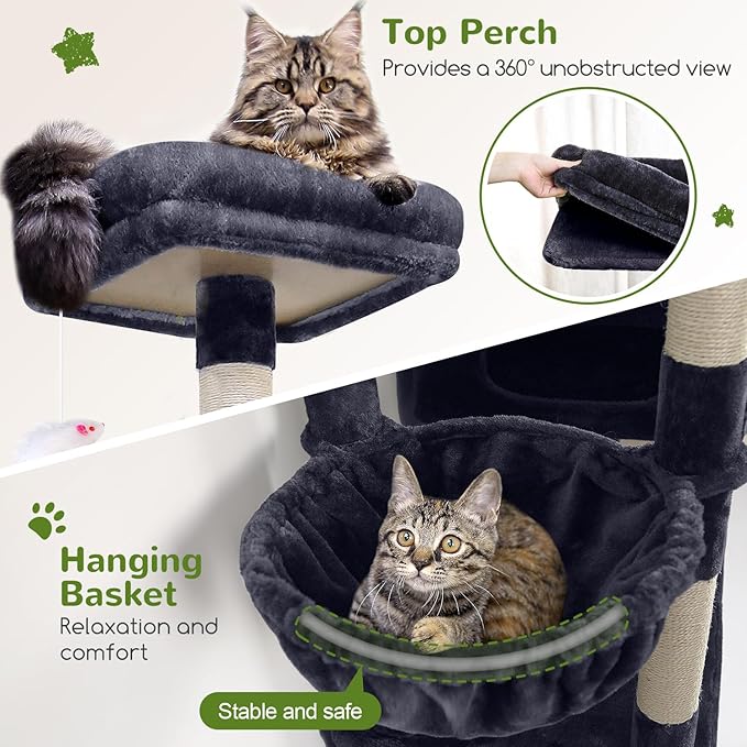 Globlazer Extra Large Cat Tower, 81-inch Tall Cat Tree for Big Cats 20 lbs, XXL Heavy Duty Cat Scratching Tower for Indoor Adult Cats with 3 Cat Condos, 8 Scratching Posts, F81, Dark Grey-PurrikoPets
