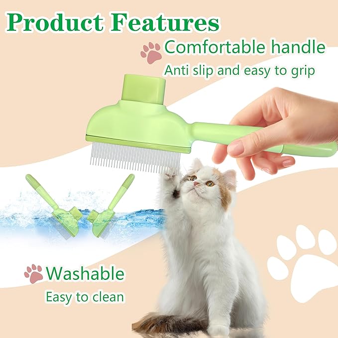 Flea Comb for Dogs and Cats with Release Button Fine Tooth Dog Comb for Grooming Massaging and Cleaning Remove Fleas Eggs Pet Hair Removal for Short and Long Hair 2 Pack-PurrikoPets