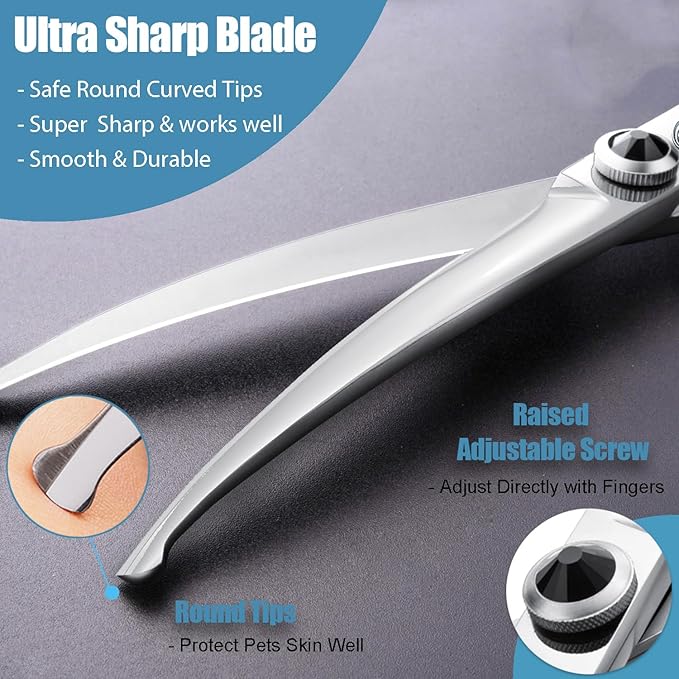Dragon Creek 6.5" Downward Curved Dog Grooming Scissors Shears for Grooming Face and Paws Safety Round Tips Shears Trimming Cutting Scissors for Dog Cat Pet Black-PurrikoPets