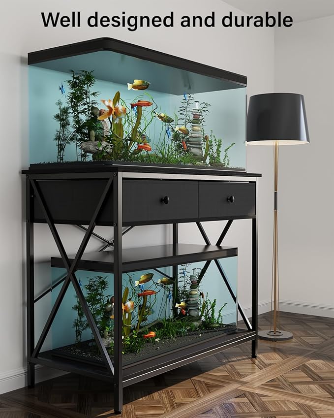 Fish Tank Stand 40 Gallon: Sturdy Aquarium Stand with Accessories Storage - Metal Fish Tank Table for 40-50 Gallon Reptile Breeder Turtle Terrarium - 35"X19.54" Weight Capacity 660 lbs-PurrikoPets