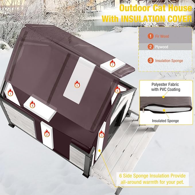 Aivituvin Dog House Outdoor With Metal Frame, Insulated Dog Kennel Outside for Small To Medium Breed, 45" Weatherproof Large Dog Shelter with Anti-Chewing Iron Frame, White (45" D x 32.9" W x 32.6" H)-PurrikoPets