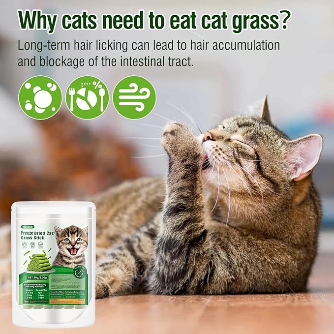 30g Cat Grass Sticks, Delicious Cat Grass Teething Stick Edible Cats Chew Toy Cat Treats Snack for Teeth Cleaning and Hairball Removal-PurrikoPets