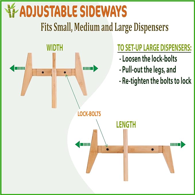 Dog Water Bowl Dispenser Stand - Compatible with Automatic and Gravity Water/Food Dispensers - Adjustable Width, Holds Various Sizes [See Photos for Measurements] - Bamboo-PurrikoPets