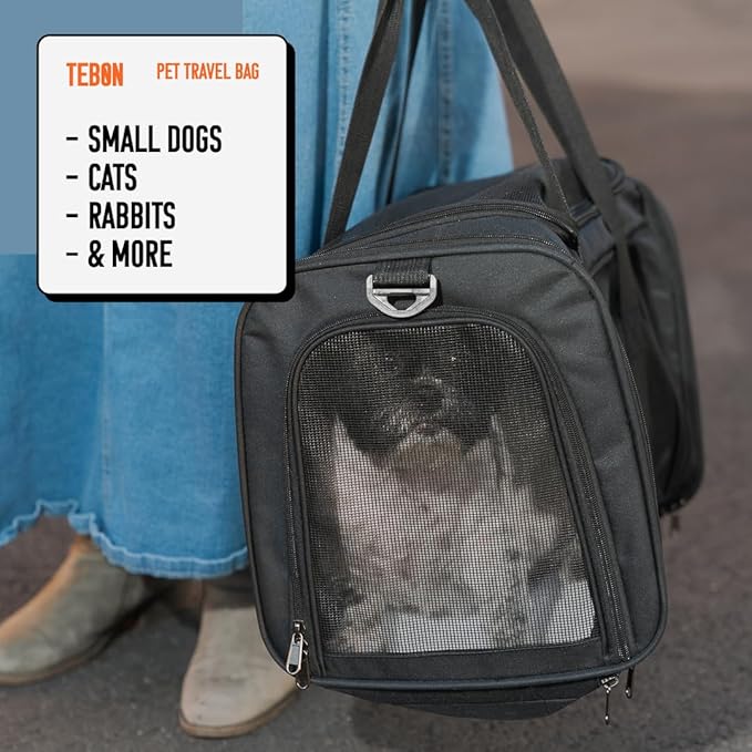 17.5" Pet Travel Carrier Bag - Collapsible Cat & Dog Carrier - Breathable, Durable & Spacious - Fits Small and Medium Pets up to 15lbs - Pet Travel Bag by Tebon-PurrikoPets