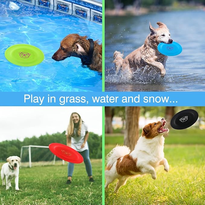 Dog Flying Disc, 3 Pcs Competition Dog Flyer Toy, Soft Indestructible Rubber Lightweight Flying Discs Toy for Dogs - Floats On Water, Gentle On Teeth and Gums-PurrikoPets