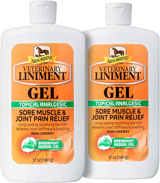 Absorbine Veterinary Liniment Gel, Topical Menthol Analgesic Rub for Sore Muscle, Joint & Arthritis Pain Relief, 12oz Bottle 2-Pack-PurrikoPets