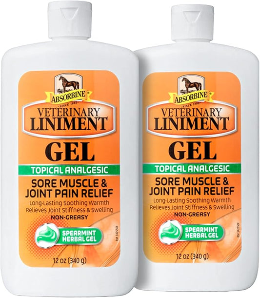 Absorbine Veterinary Liniment Gel, Topical Menthol Analgesic Rub for Sore Muscle, Joint & Arthritis Pain Relief, 12oz Bottle 2-Pack-PurrikoPets