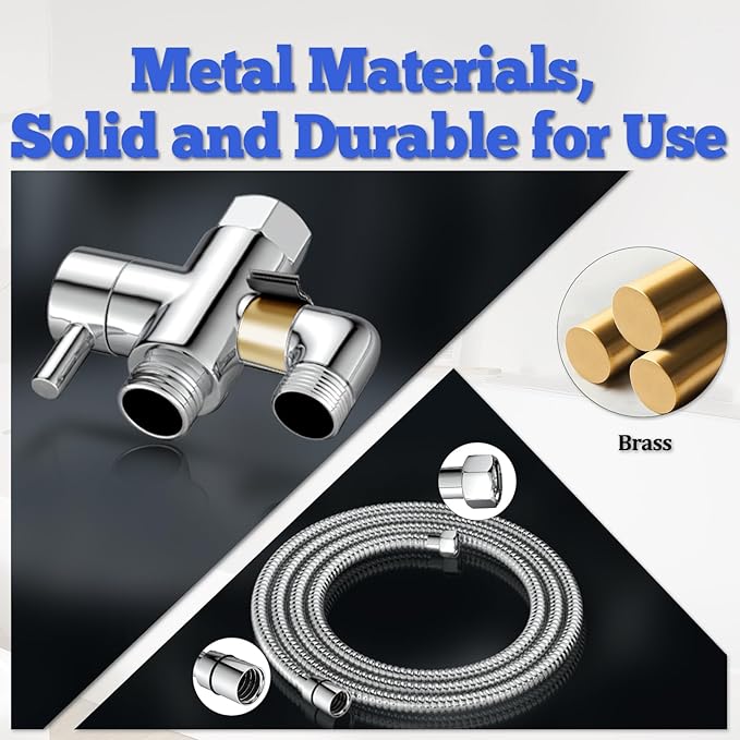 Dog Shower Attachment Metal, YDmeet Pet Washing Hose Attachment for Fast & Clean Bathing, Brass 3 Way Diverter, Adjustable Sprayer wtih Turn Off, 8 ft Hose and Holder, Chrome-PurrikoPets