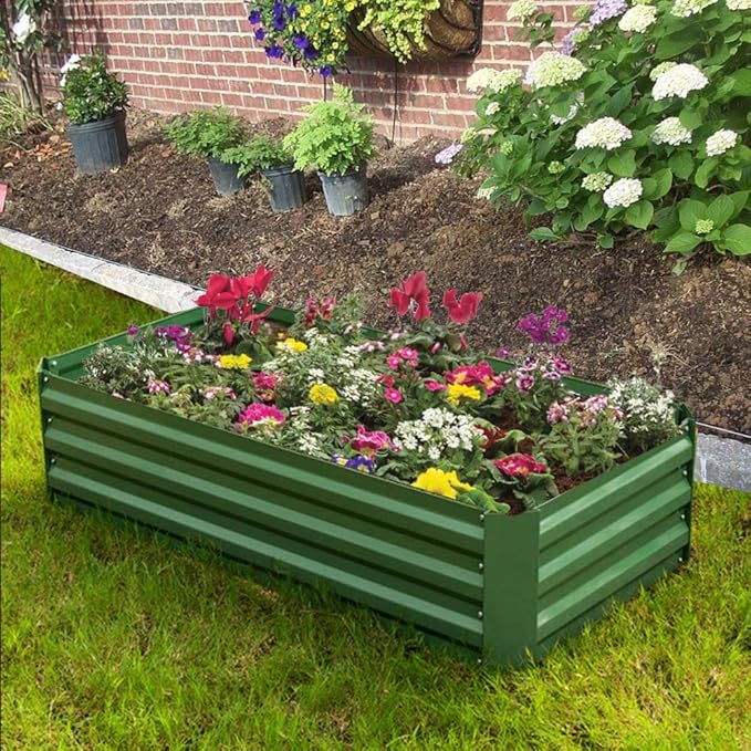 4x2x1ft Metal Raised Garden Bed Kit，Galvanized Garden Bed Box for Vegetables, Flowers, Herbs, and Succulents,60 Gallon Capacity - Green-PurrikoPets