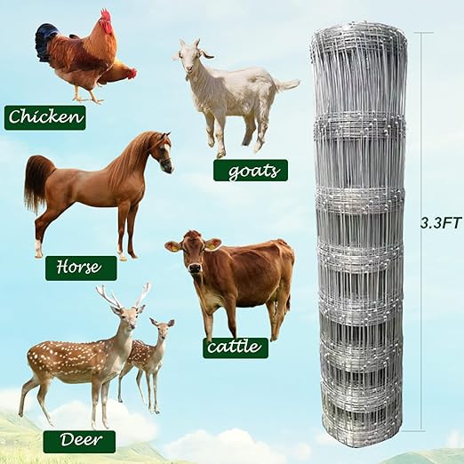 40in x 100ft Galvanized Wire Fence, Hog Goat Fencing Garden Fencing Roll, Heavy Zinc Coating Metal Wire Mesh for Yard Vegetable Plant Protection Poultry Netting-PurrikoPets