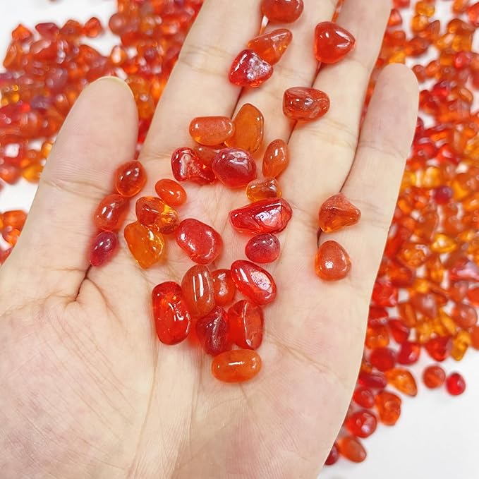 Glass Stones, 0.85LB/385g Orange Red Aquarium Gravel Rocks, Orange Red Pebbles for Fish Tank, Sea Glass for Vase Filler Craft-PurrikoPets