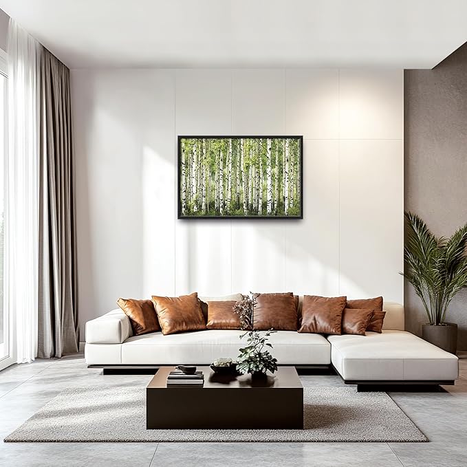 Extra Large Birch Tree Framed Wall Art for Living Room,Oversized Green Aspen Trees Forest Pictures Wall Decor,Canvas Print Painting Modern Artwork Bedroom Office Bathroom 36L" x 24W"-PurrikoPets