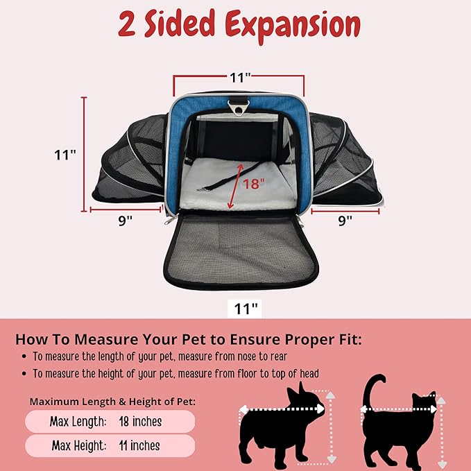 Airline Approved Expandable Premium Pet Carrier on Wheels- Two Sided Expandable Rolling Carrier- Designed for Dogs & Cats- Extra Spacious Soft Lined Carrier! (Blue)-PurrikoPets