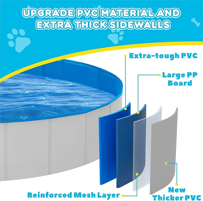 Extra Large Foldable Dog Pool,71"x 12" Portable Anti-Slip Kiddie Pool Hard Plastic, Swimming Pool for Dogs Cats and Kids Pet Puppy Bathing Tub-PurrikoPets