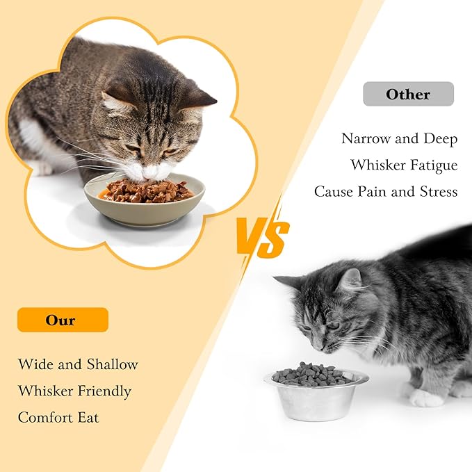 3PCS Cat Food Bowl,Ceramic Cat Dish for Indoor Cats,Wide Shallow Cat Bowls for Dry and Wet Food,Anti Whisker Fatigue Cat Plates for Kitten Cats or Dogs-PurrikoPets