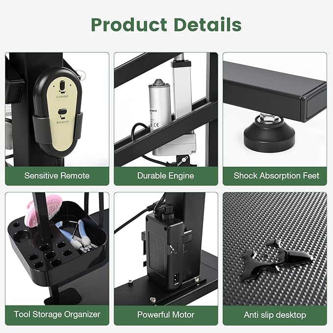 Electric Hydraulic Lift Pet Dog Grooming Table, 24Inch 360° Rotating Grooming Desktop for Small Dogs, with Overhead Arm, Wireless Remote, Tool Organizer, Black-PurrikoPets