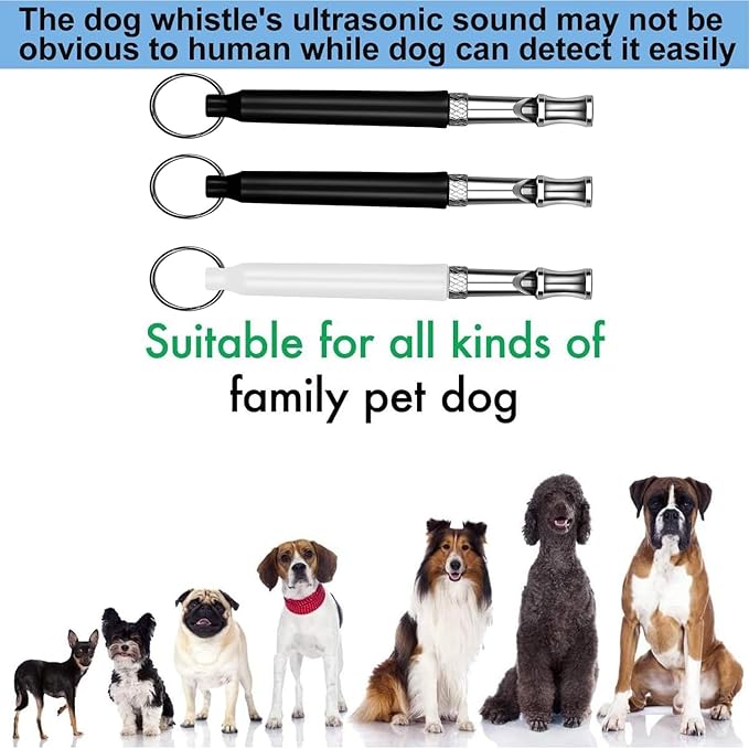 3 Pack Dog Whistle to Stop Barking Neighbors Dog - Adjustable Ultrasonic Silent Dog Whistle for Professional Training & Bark Control, with Lanyard (Black/White) - Effective Recall & Long Range-PurrikoPets