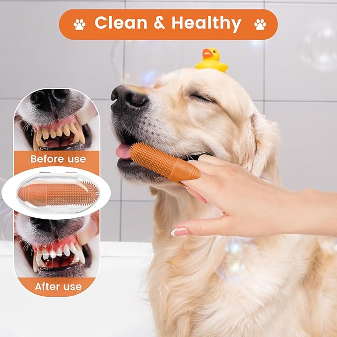 Duckart 6 Pack Dog Toothbrush, 360° Cleaning Finger Brush for Dogs Teeth, Food Grade Silicone Pet Toothbrush Fits Most Fingers-PurrikoPets