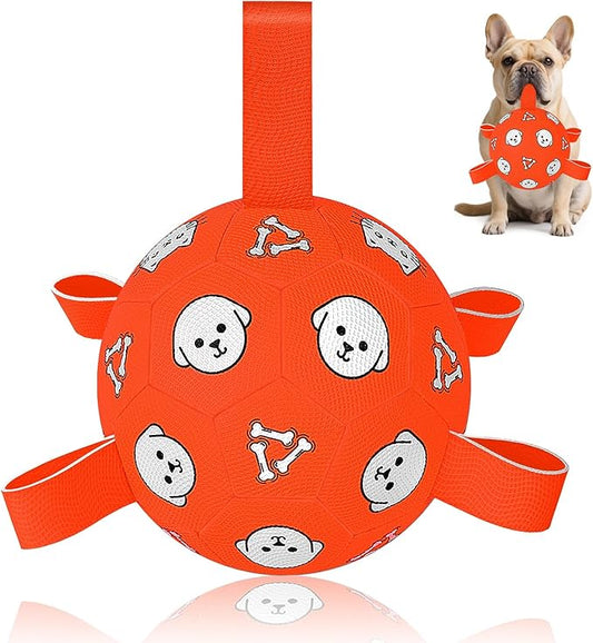 Dog Toys Soccer Ball with Straps, Durable Dog Balls, Interactive Dog Toys for Tug of War, Floating Water Puppy Toys for Indoor/Outdoor – Fun Dog Birthday Gift for Small Medium Dogs, 6 Inch-PurrikoPets